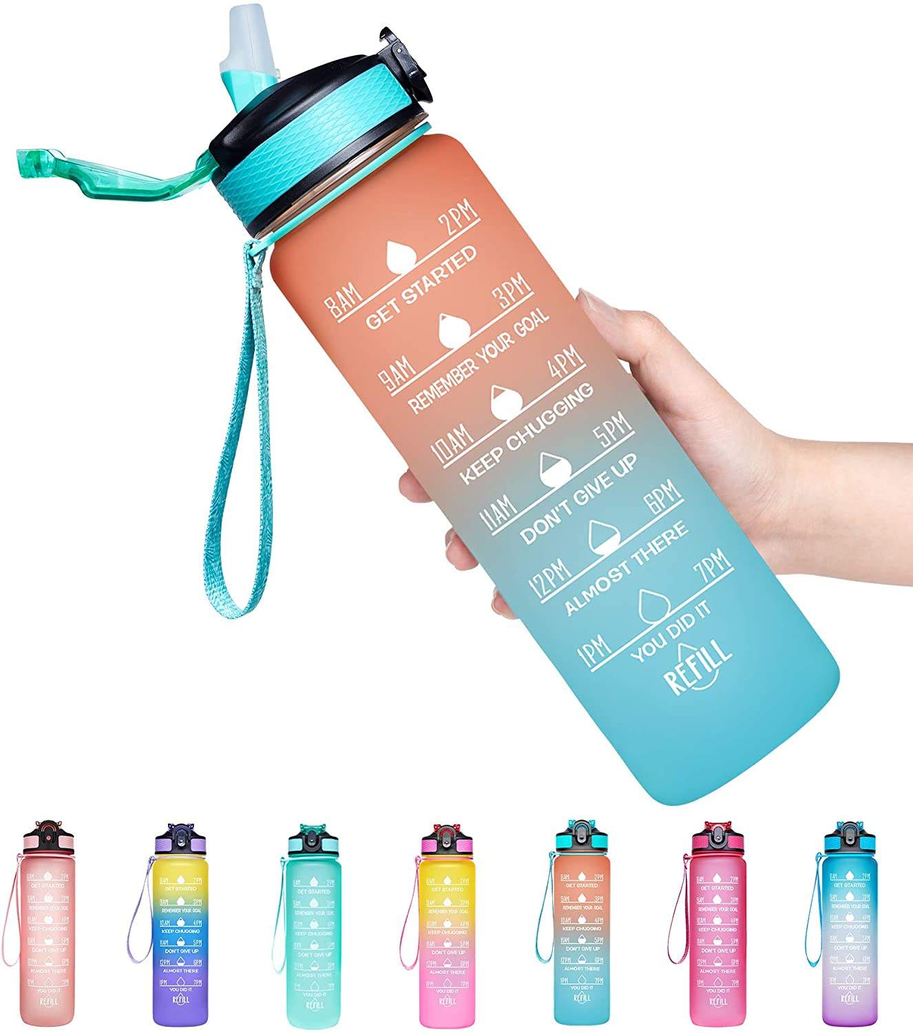 Outdoor Gym Custom Motivational Time Marker Reusable 32oz Sports Tritan Plastic Water Bottle