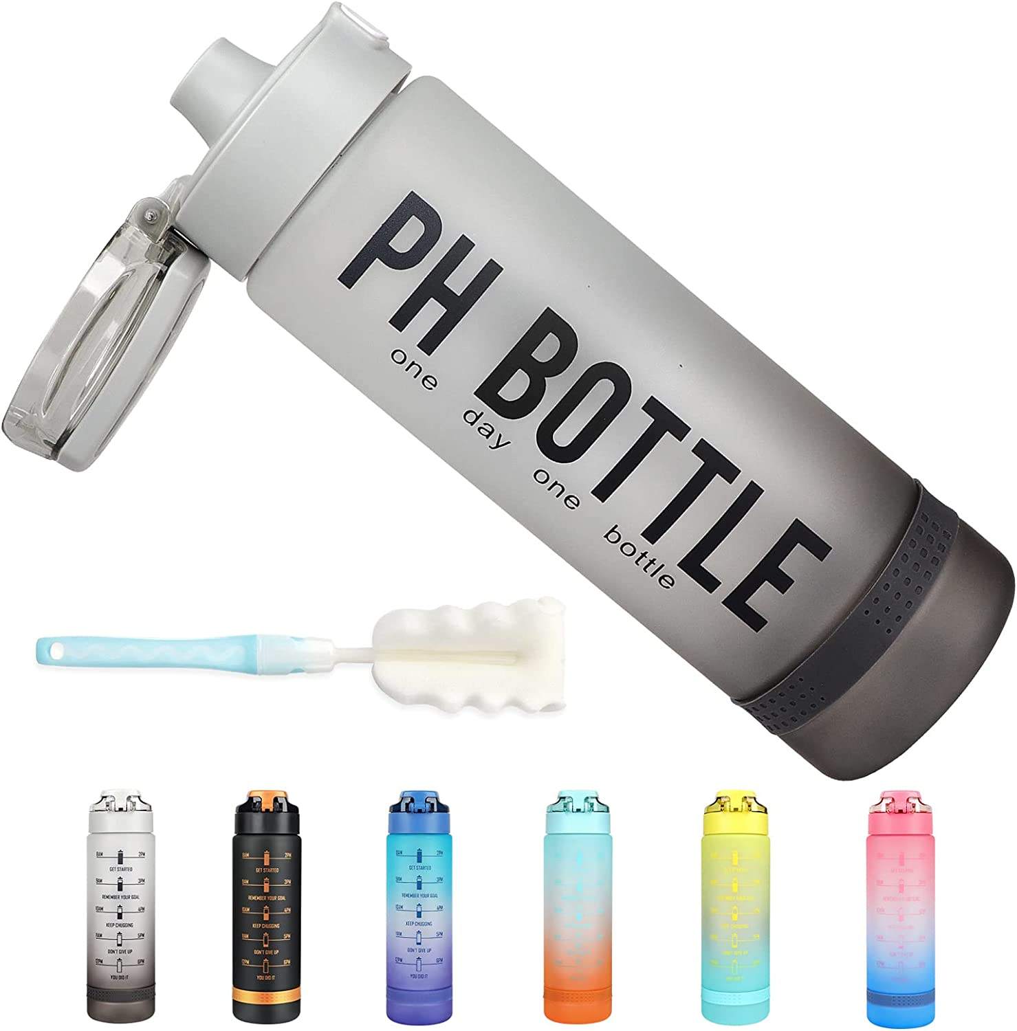 1L 32 oz Straw Strainer Filter Gym Fitness Sports BPA Free Tritan Motivational Water Bottle With Time Marker