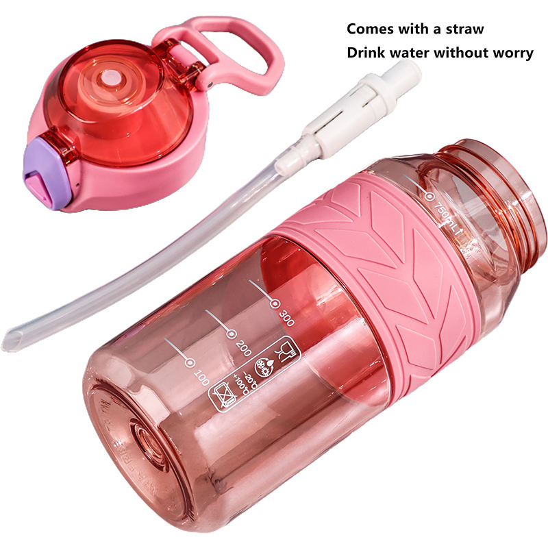 Wholesale 1L Big Capacity Clear Transparent Graduated Plastic Sports Water Bottles Bottle With Straw