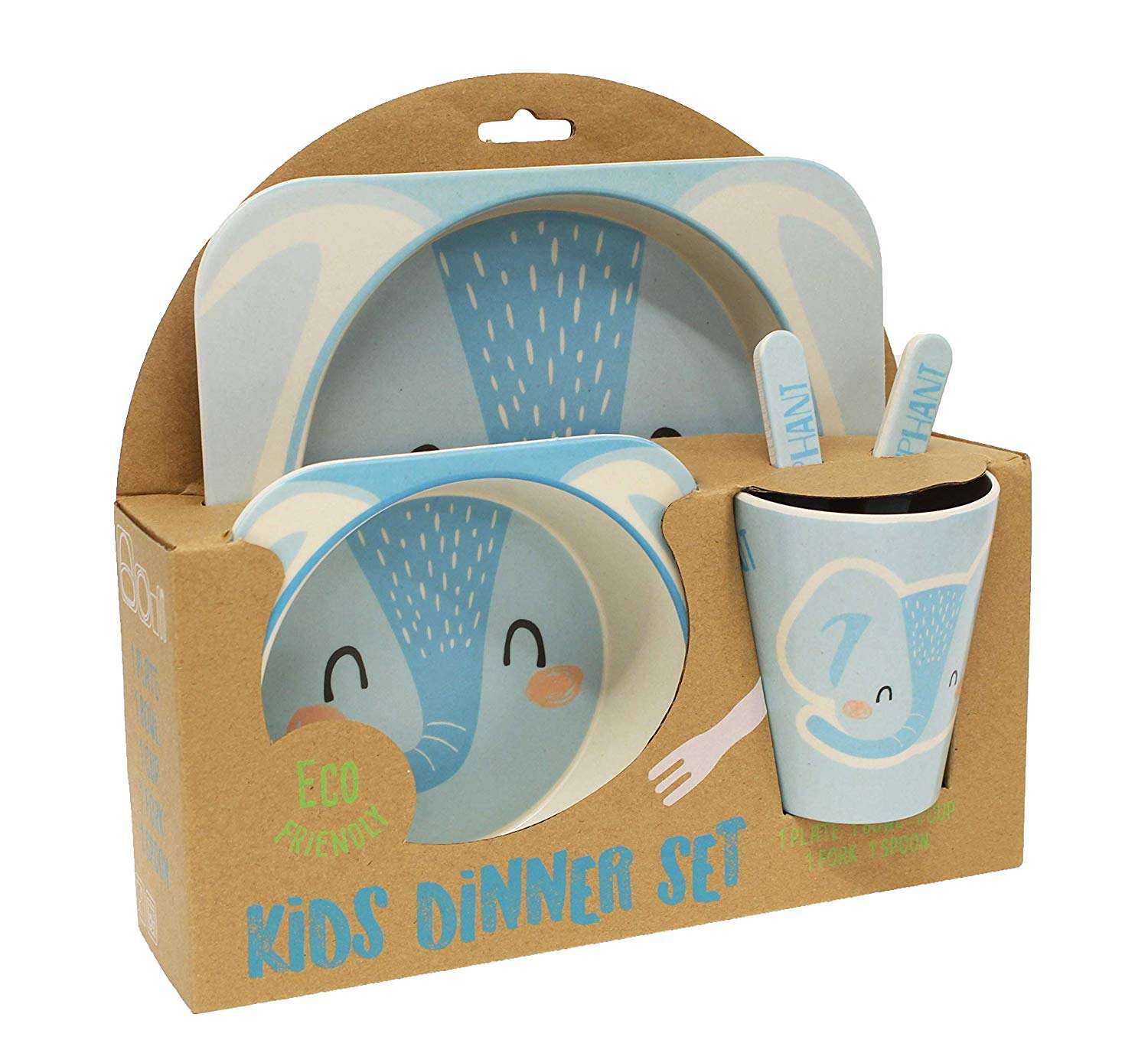 Bamboo Fiber Children Tableware Set Baby Feeding Plates Dishes Bowl With Cup Fork Spoon Cartoon Animal Kids Dinnerware