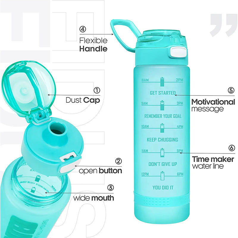 Custom Logo Straw Flip Top Filter Plastic Sport BPA Free 1l 32oz 32 oz Tritan Motivational Water Bottle With Time Marker