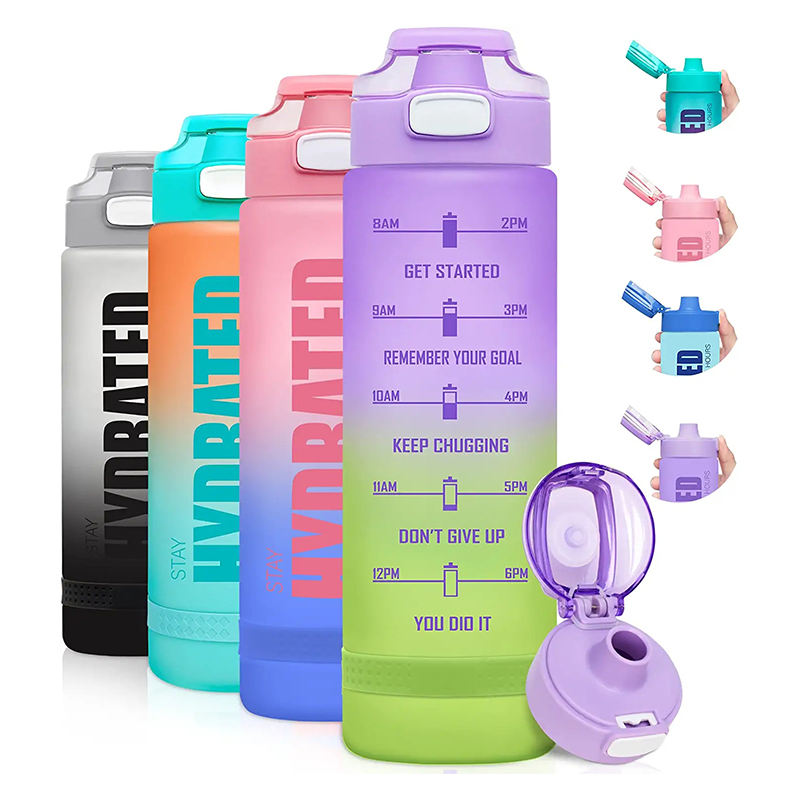 1000ml/32oz BPA-Free Fitness Plastic Gym Sports Motivational Water Bottle With Time Marker