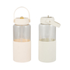 1 Liter Water Bottle 1000ml Transparent with Color Plastic Straw Water Bottle Non-slip With Silicone Handle and Sleeve
