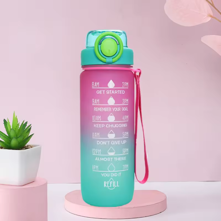21oz Custom Colored Plastic Sports Bottle With Scale and Handle