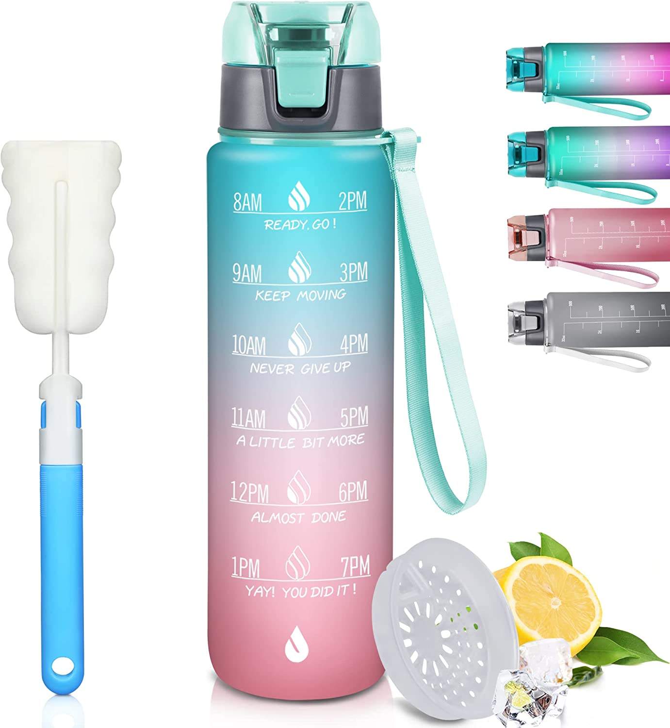 Bpa Free Hot 2025 Gradient Time Marker Sports 32 OZ Water Bottle with Straw Lid