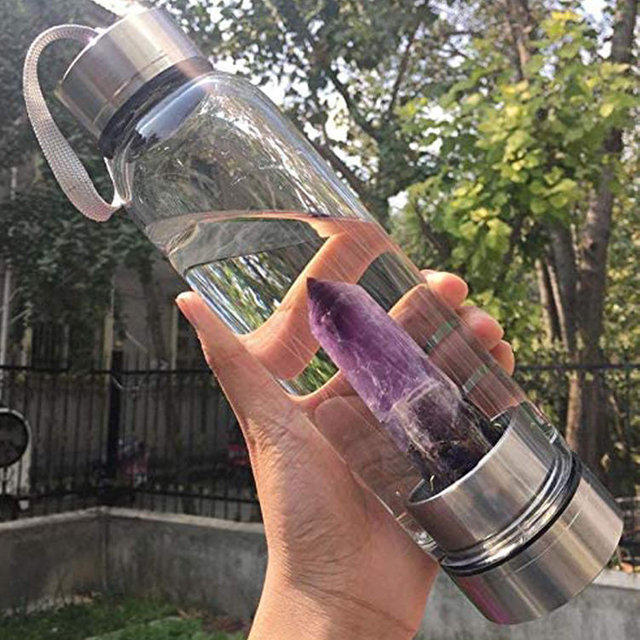 Wholesale Gemstone Bottles 750Ml Bpa Free Healing Gem Stones Natural Crystal Infused Glass Drink Water Bottle