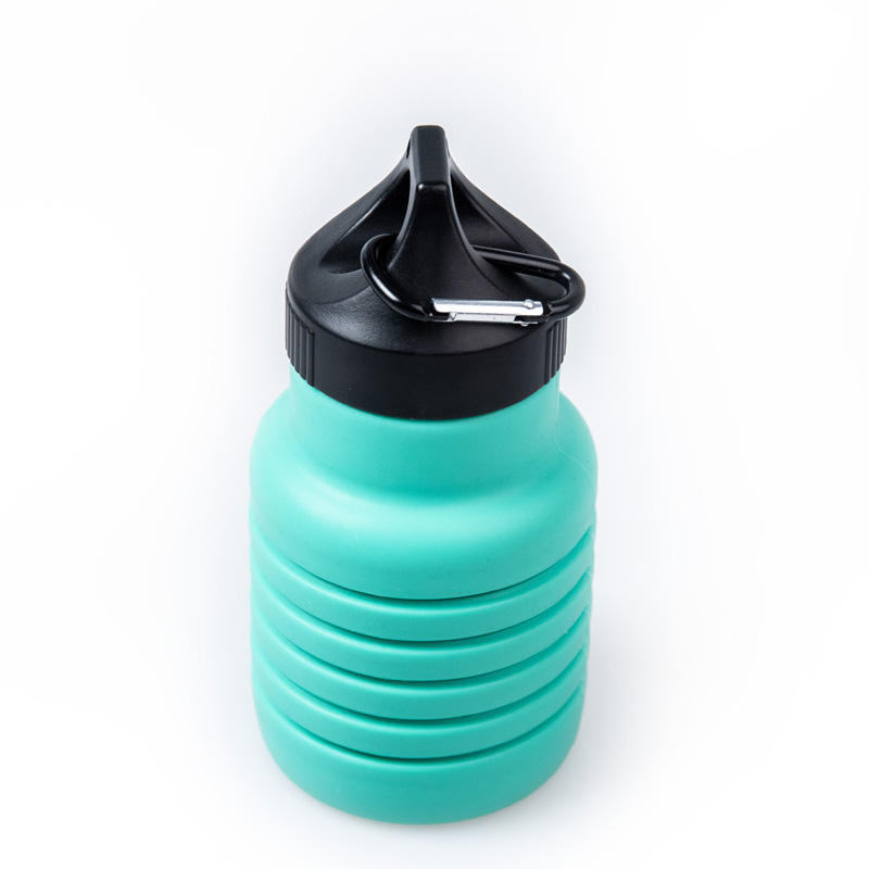 32oz Food Grade Silicone Foldable Travel Drinking Water Bottle with Lid and Locking Buckle Handle