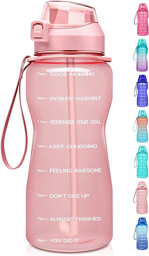 Large Half Gallon 64oz Leakproof Tritan BPA Free Motivational Water Bottle with Time Marker
