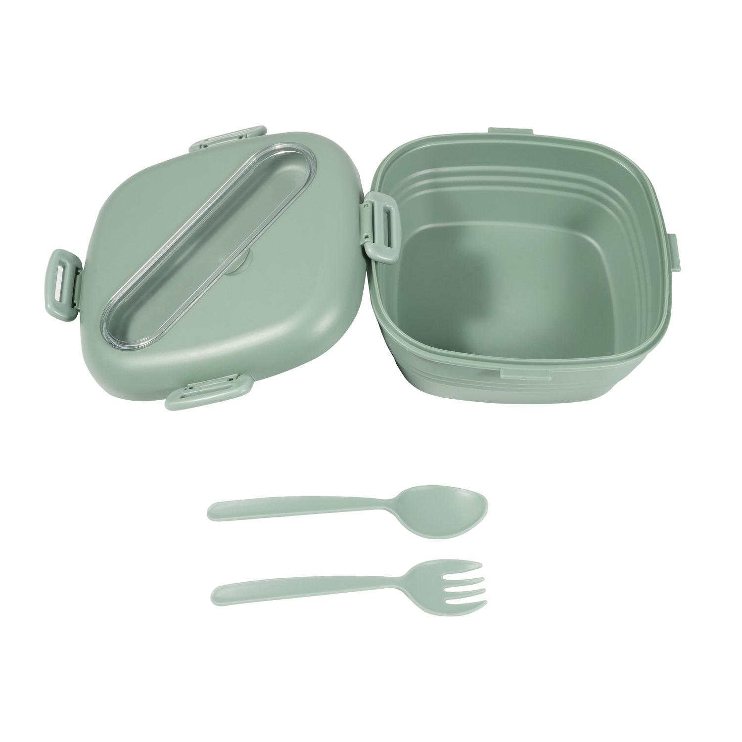 Large Capacity 650ml Square Bento Box RPET Material With Forked Spoon Lunch Box