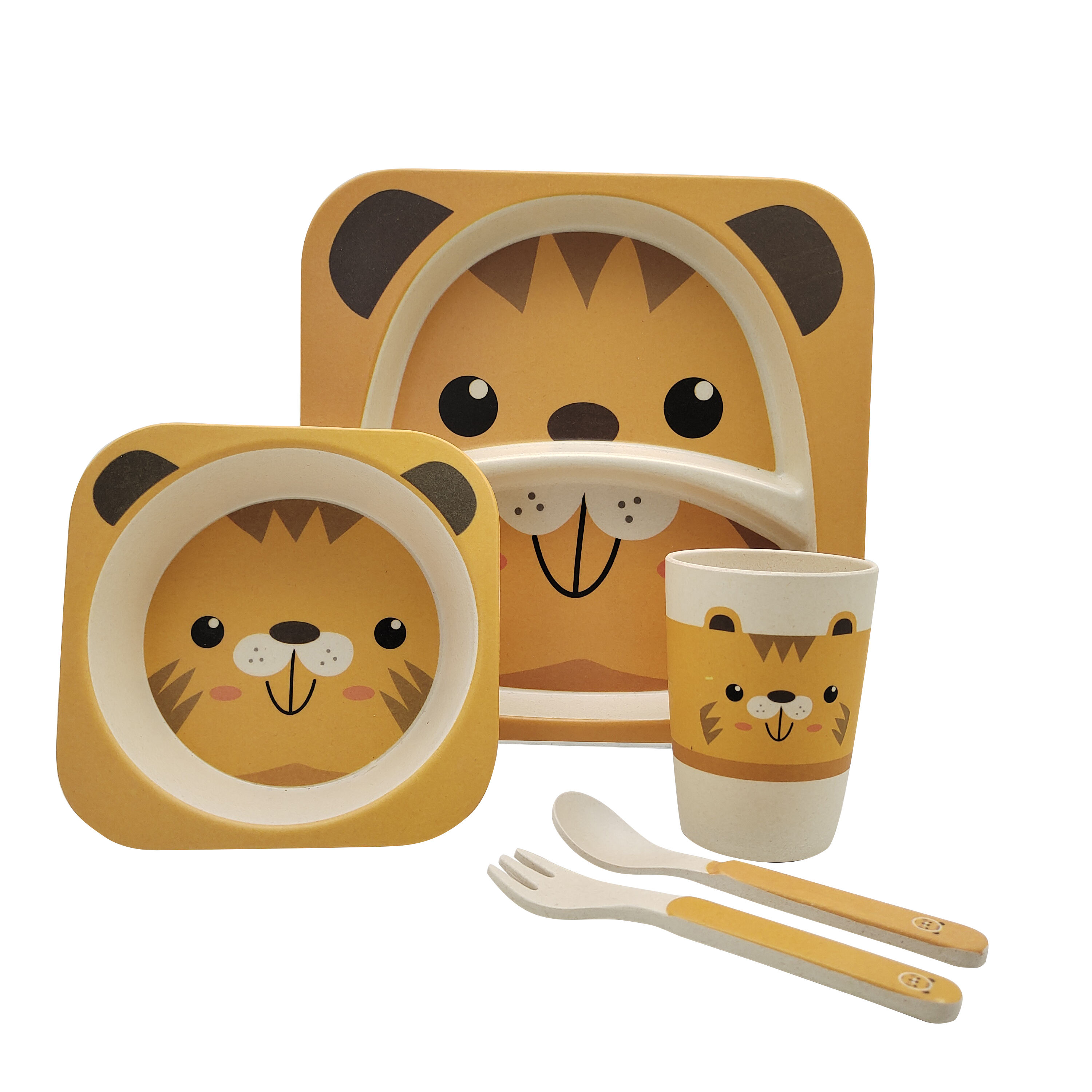 RPET Divided Kids Plate Set Include Spoon Fork and Cup Custom Dessert Plates BPA FREE PLASTIC Plates