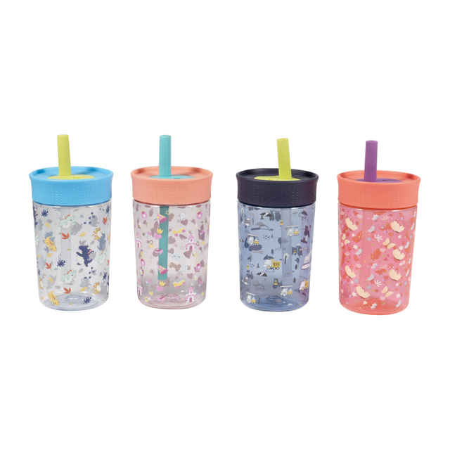 16oz Kids Plastic Straw Cups Safe Material Plastic Water Bottle with Silicone Spouts