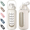 74oz Hot Sale 2.2L Water Bottle with Straw and Handle Leakproof Motivational Time Marker Water Bottle with Silicone Sleeve
