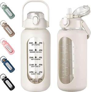 74oz Hot Sale 2.2L Water Bottle with Straw and Handle Leakproof Motivational Time Marker Water Bottle with Silicone Sleeve