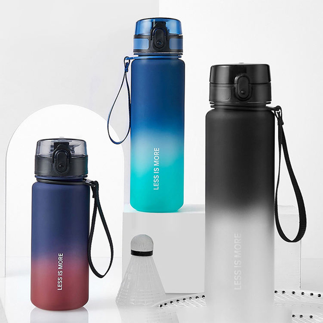 500/600/1000ml BPA FREE Plastic Water Bottle with Motivational Words and Rope Gradient Paint Sport Water Bottle
