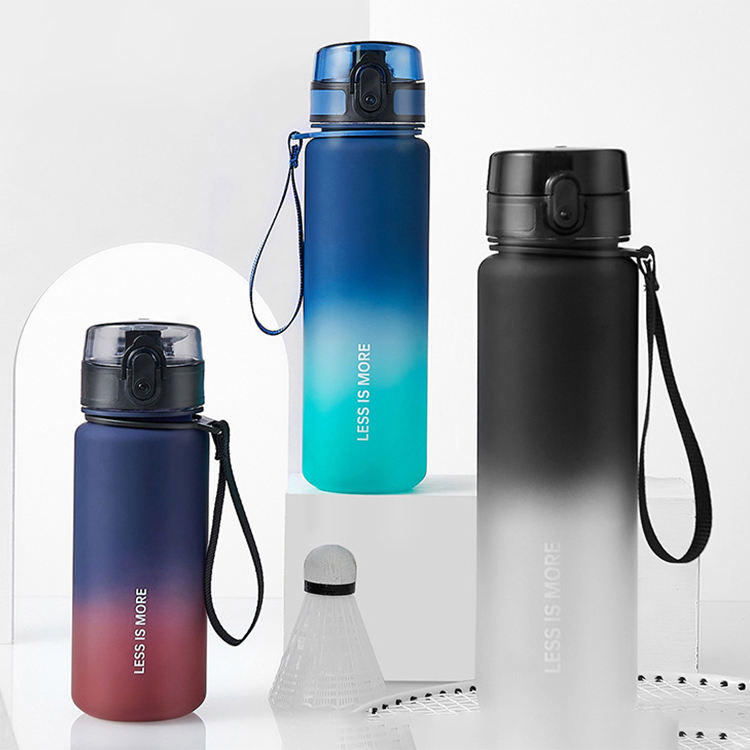 500/600/1000ml BPA FREE Plastic Water Bottle with Motivational Words and Rope Gradient Paint Sport Water Bottle
