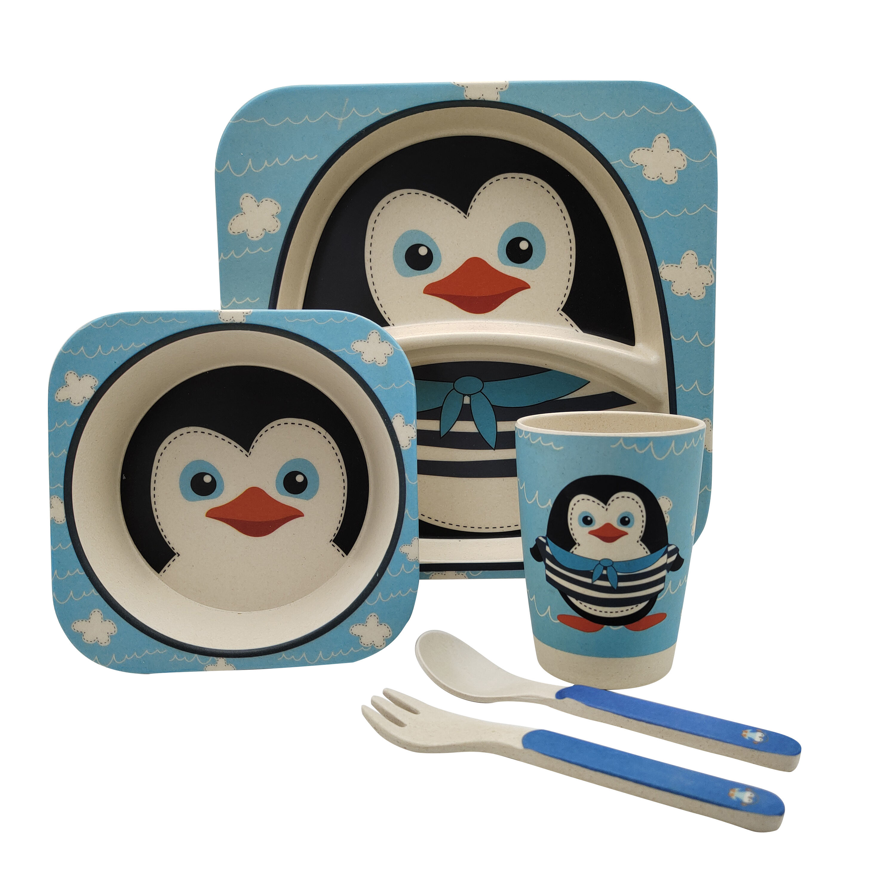 RPET Divided Kids Plate Set Include Spoon Fork and Cup Custom Dessert Plates BPA FREE PLASTIC Plates