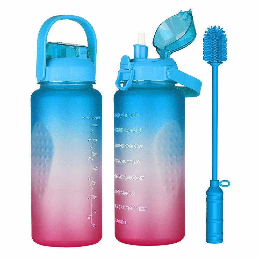 64oz Custom Color and logo Gradient High Aesthetic Outdoor Fitness Portable 2.2L Large Capacity Water Bottle