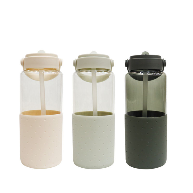 1L 34oz Large Capacity Fitness and Sports Water Bottle with a Non-slip Silicone Sleeve Comfy Handle and Straw Lid