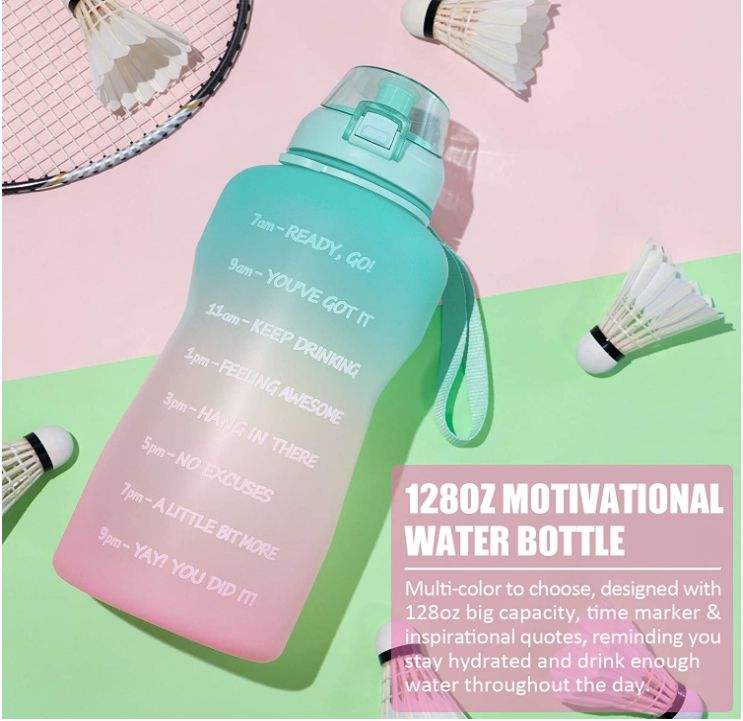 128oz Large Motivational Water Bottle with Paracord Handle Leakproof Tritan BPA Free Fitness Sports Water Jug with Time Marker