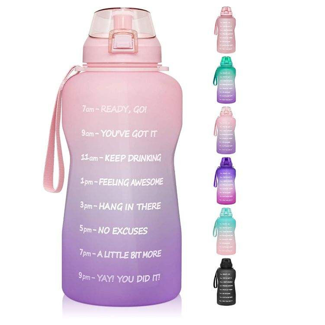 128oz Large Motivational Water Bottle with Paracord Handle Leakproof Tritan BPA Free Fitness Sports Water Jug with Time Marker
