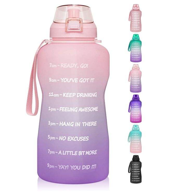 128oz Large Motivational Water Bottle with Paracord Handle Leakproof Tritan BPA Free Fitness Sports Water Jug with Time Marker