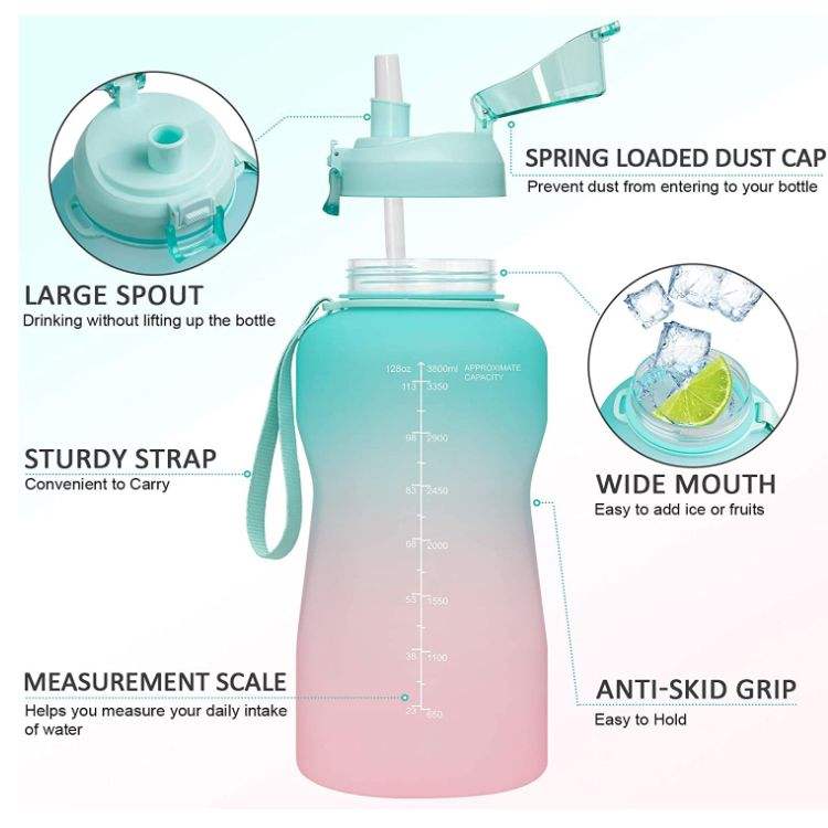 128oz Large Motivational Water Bottle with Paracord Handle Leakproof Tritan BPA Free Fitness Sports Water Jug with Time Marker