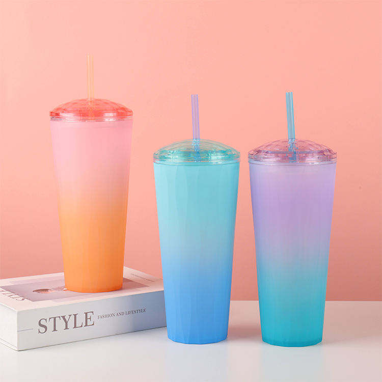 24oz High Quality Customized Nice Colorful Wide Mouth Plastic Tumbler Tumblers With Lids Straw