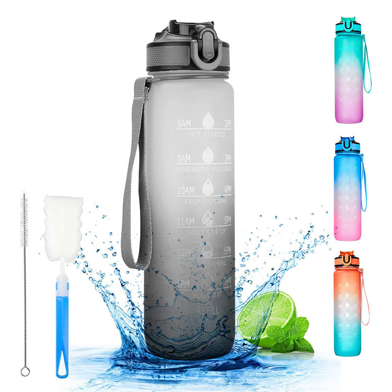 FREE Shipping in Stock Outdoor Sports Drinking Plastic Water Bottle Blue BPA Free 32OZ with Straw