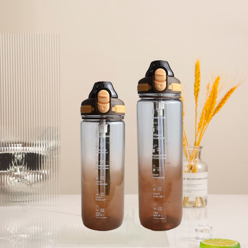 750Ml Custom Printed Color Gradient Fashion Fitness Plastic Sports Water Bottle With Time Line