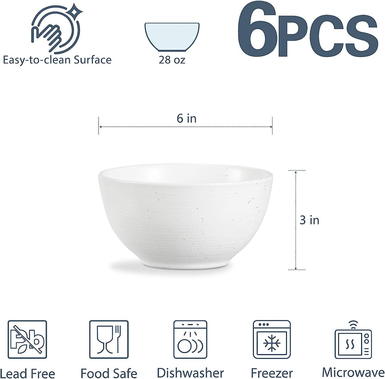 BPA FREE Unbreakable Cereal Bowls Set of 6 24 OZ Reusable Cereal Soup Bowls for KITCHEN