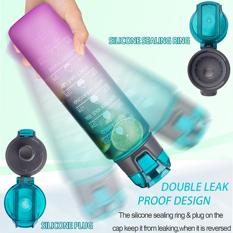 32 oz Motivational Water Bottle BPA Free Leakproof Tritian Frosted Portable Reusable Fitness Sport 1L Plastic Water Bottles