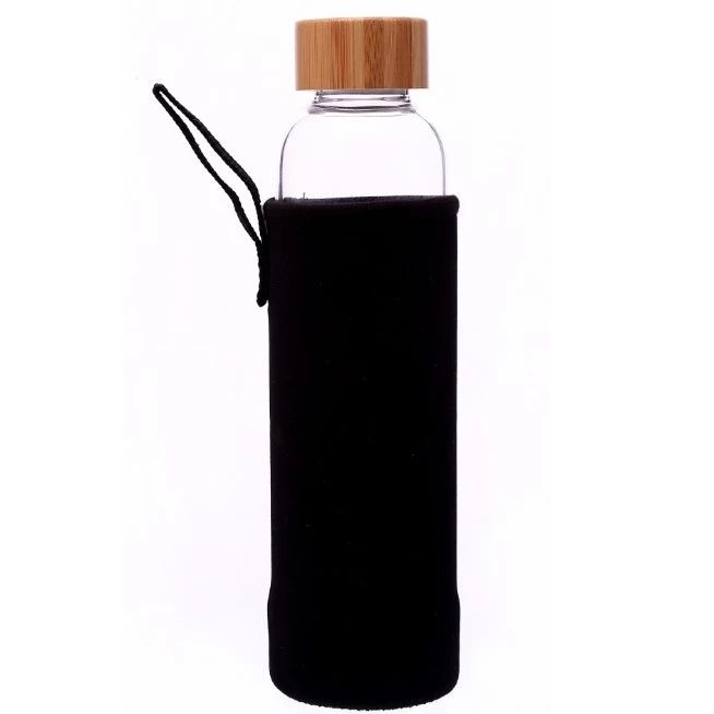 550ml Custom Log Bamboo Lid Fabric Sleeve Glass Water Bottle with Tea Infuser