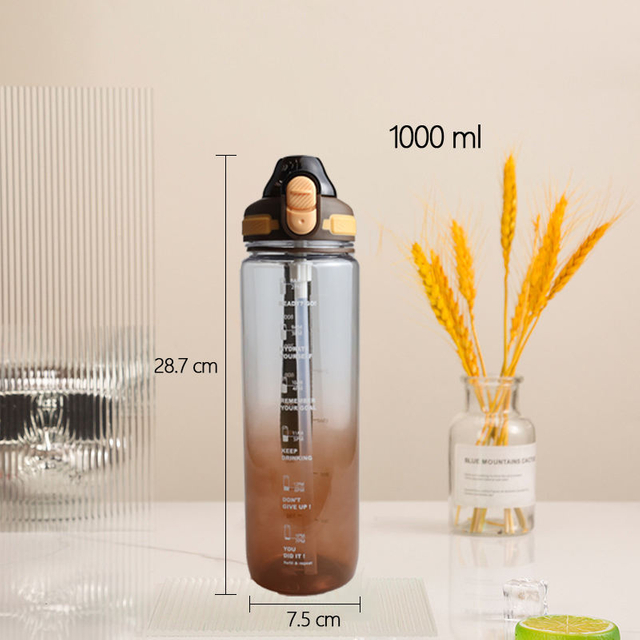 1 Ltr Plastic Drinking Water Bottles 1 Litre Leakproof Sports Water Bottle With Straw