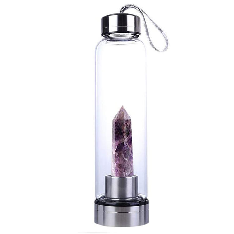 High Quality Elixir Amethyst Quartz Stones Drinking Bottle Natural Crystal Glass Water Bottle with String
