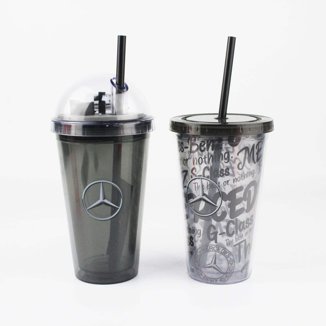 16Oz LED Light-Up Flashing Insulated Travel Cup Tumbler with Straw Lid Double Wall Plastic Water Cup With Milti-Color Lights