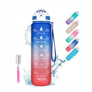 High Quality 1L 1000Ml 32Oz Wide Mouth Motivational Plastic Gym Sports Water Bottle With Strap