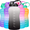 Half Gallon Water Bottle With Time Marker Large BPA Free Reusable Motivational Jug With Straw and Handle