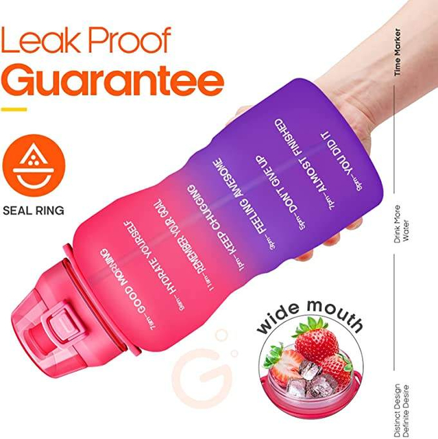 2.2L 64OZ Plastic Water Bottle Large Wide Mouth Leakproof Durable BPA Free Motivational Fitness Sports