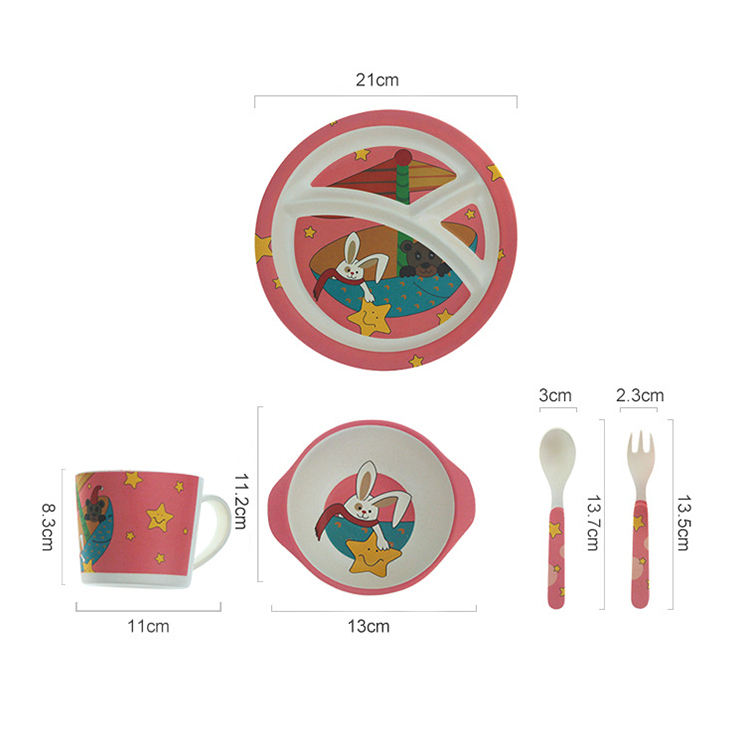 Eco-friendly Biodegradable 5pcs Bamboo Fiber Kids Dinner Set Tableware Baby Dinnerware Sets