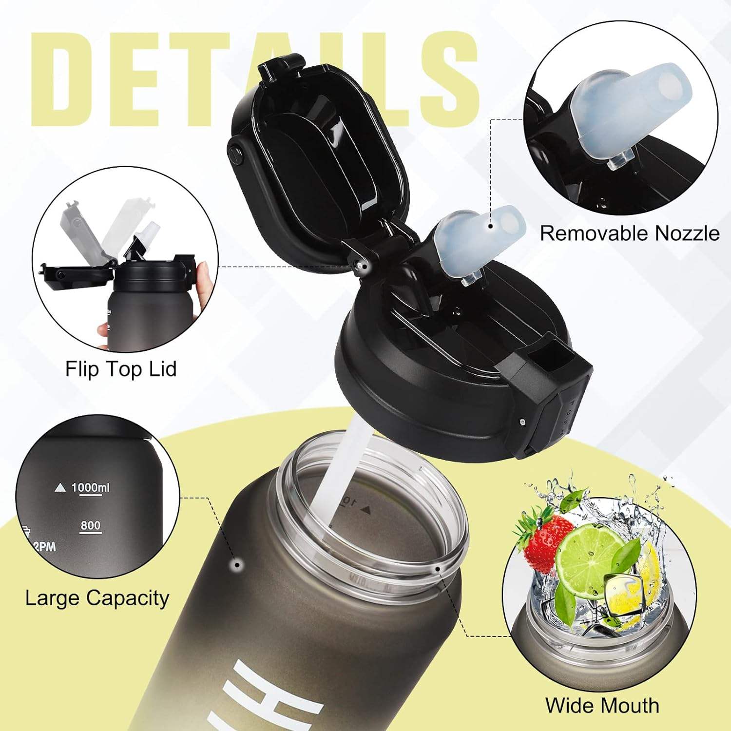 Leak Proof Drinks Bottle BPA Free for Sports Hiking Gym Cycling School and Office
