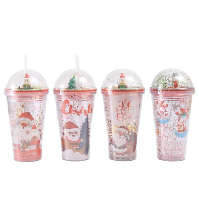 Hot Sell Plastic Straw Cup Creative Flash Powder Summer Ice Cup Student Lovers Christmas Gifts With Straw
