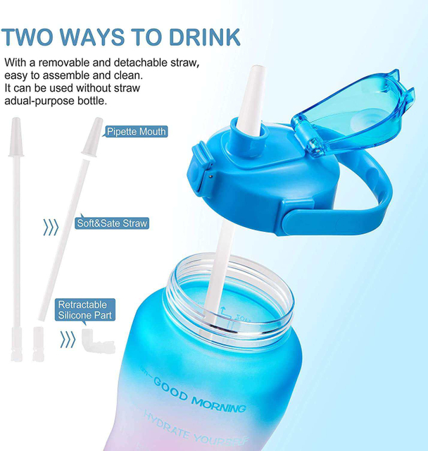 2.2L 64Oz Portable Motivational Sports Bpa Free Plastic Water Bottles With Handgrip Measurement Scale