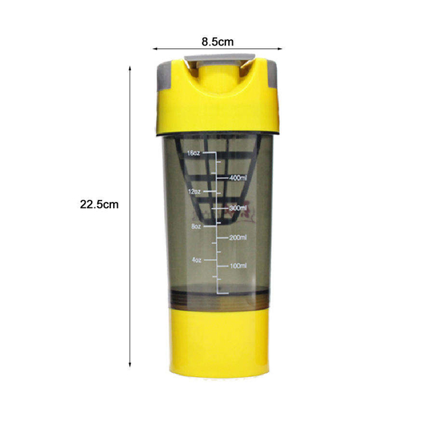 600Ml Wide Mouth Clear Motivational Plastic Protein Sports Shaker Water Bottle With Pill Box Capacity Scale