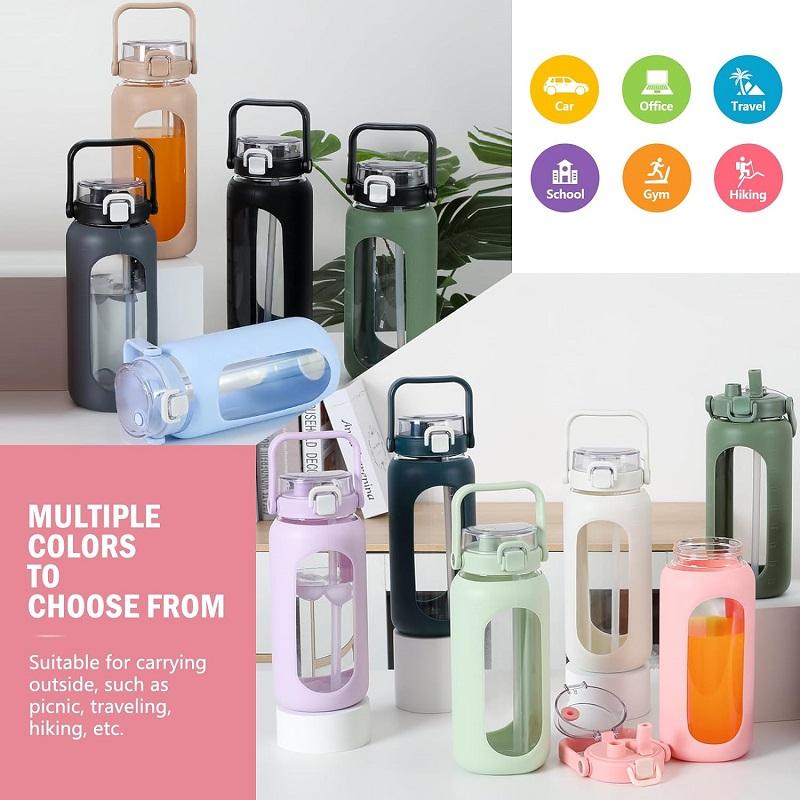64oz Plastic Water Bottles with Straw Professional Sports Water Bottles with Silicone Sleeve and Handle
