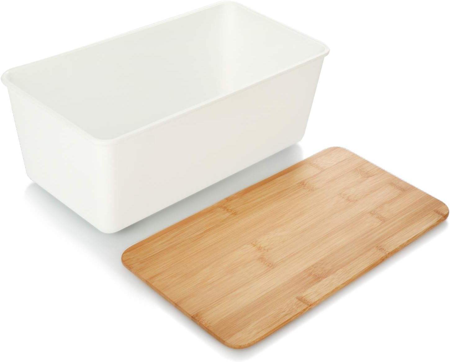 Rpet Recycle Plastic Bread Bin With Bamboo Lid and Bamboo Lid Can Be Used As a Chopping Board,Easy Care Storage Box for Food
