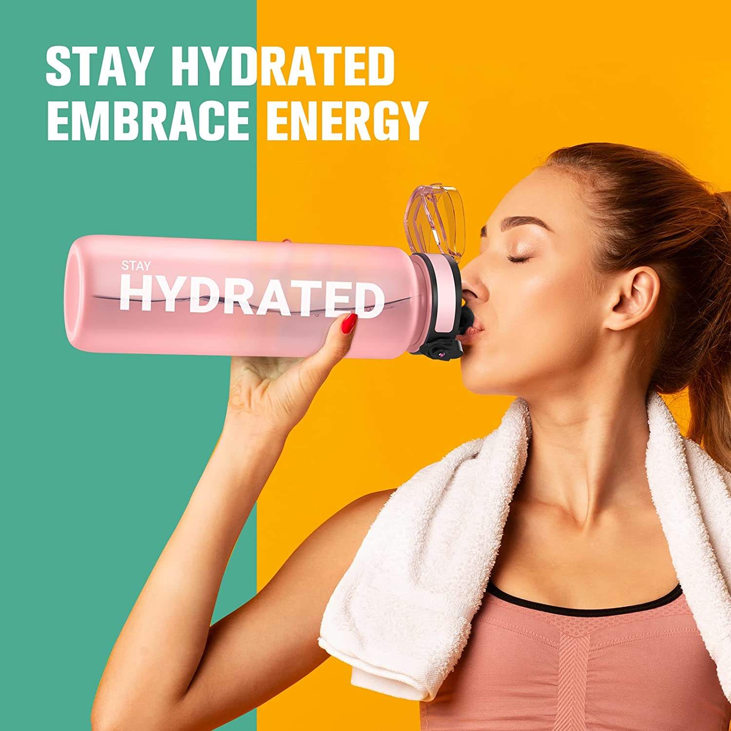 32oz Water Bottles Motivational Sports Water Bottle with Time Marker Tritan BPA Free Wide Mouth Leakproof Plastic Water Bottle