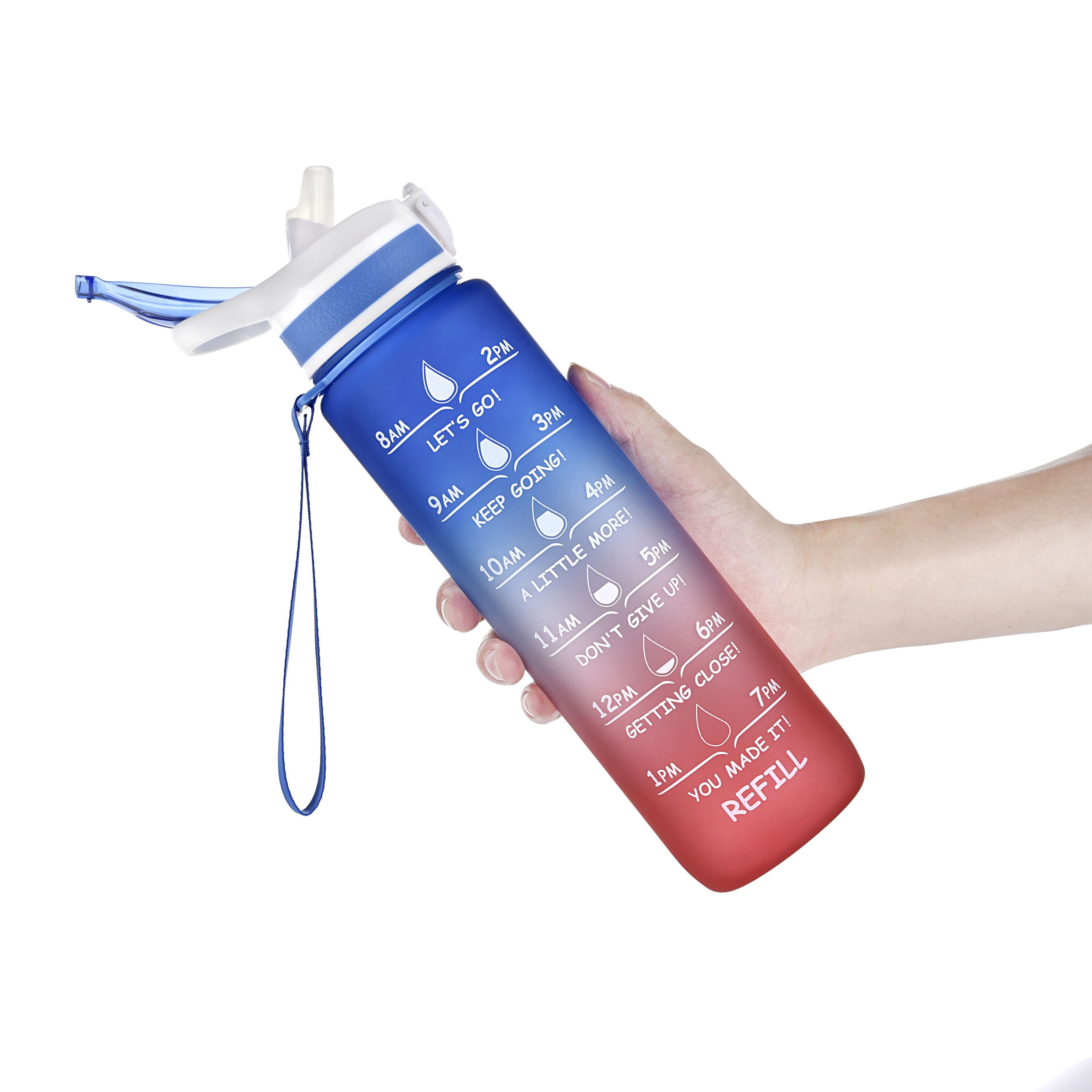 32oz BPA Free Sport Gym Time Maker Motivational Plastic Water Bottle With Fruit Infuser