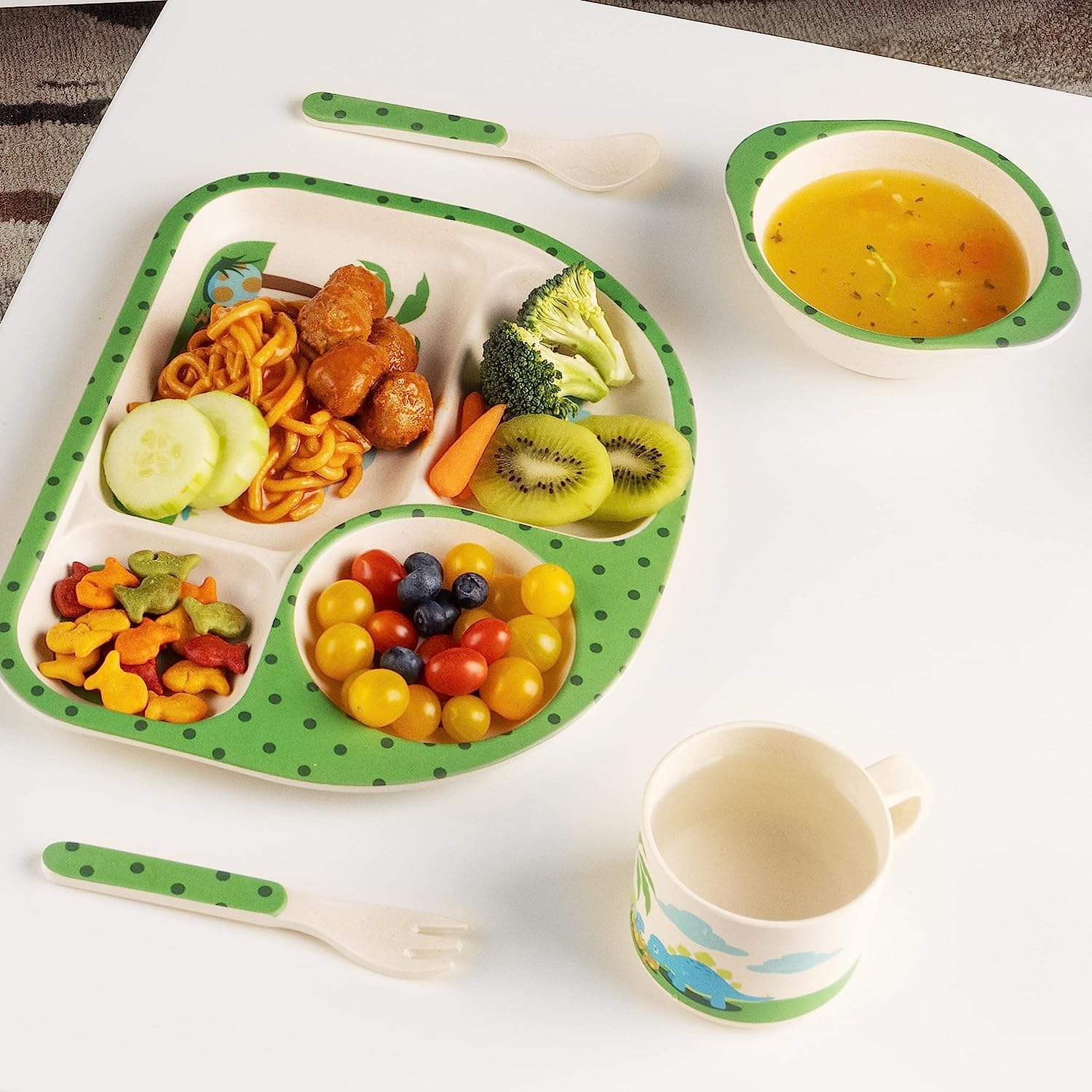BPA FREE RPET New MATERIAL PLASTIC KIDS SETS with Cup Fork Spoon and Bowl Eco-friendly