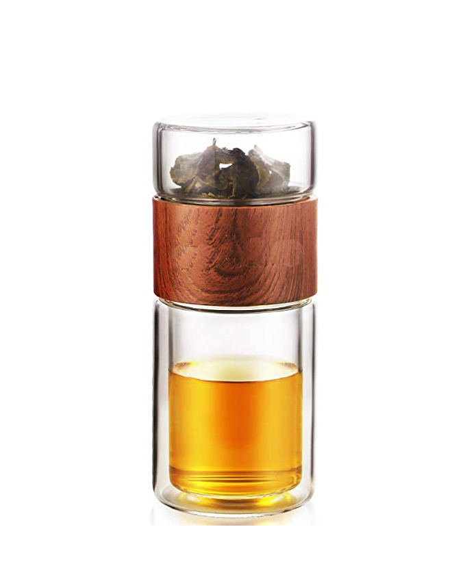 Custom Colored Double Wall Borosilicate Glass Tea Infuser Bottle clear Diffuser Fruit Infuser Water Bottle with logo
