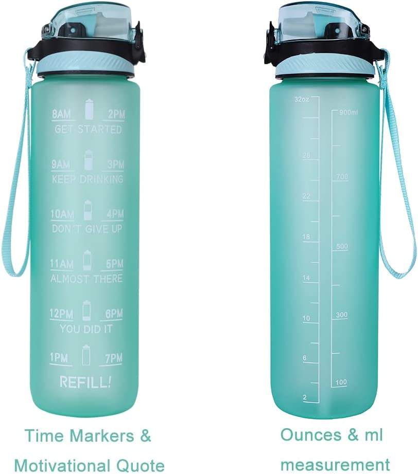 Outdoor Sport Plastic Tritan Cool Water Bottle BPA Free 32 oz Motivational Drinking Water Bottle With Time Marker and Straw